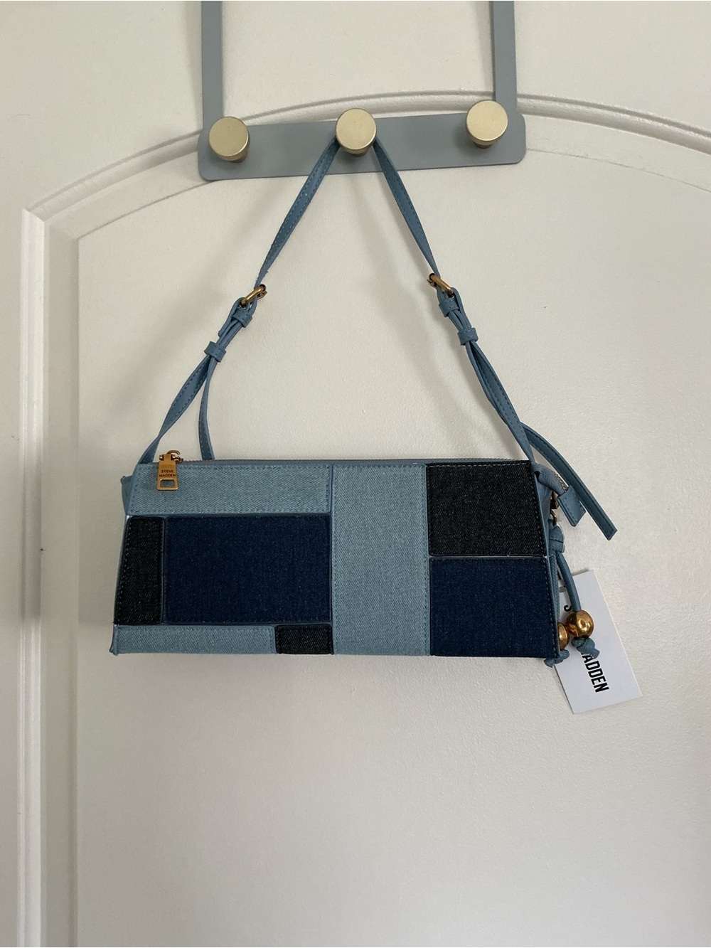 Steve Madden Patchwork Denim Shoulder Bag - Light & Dark Blue
